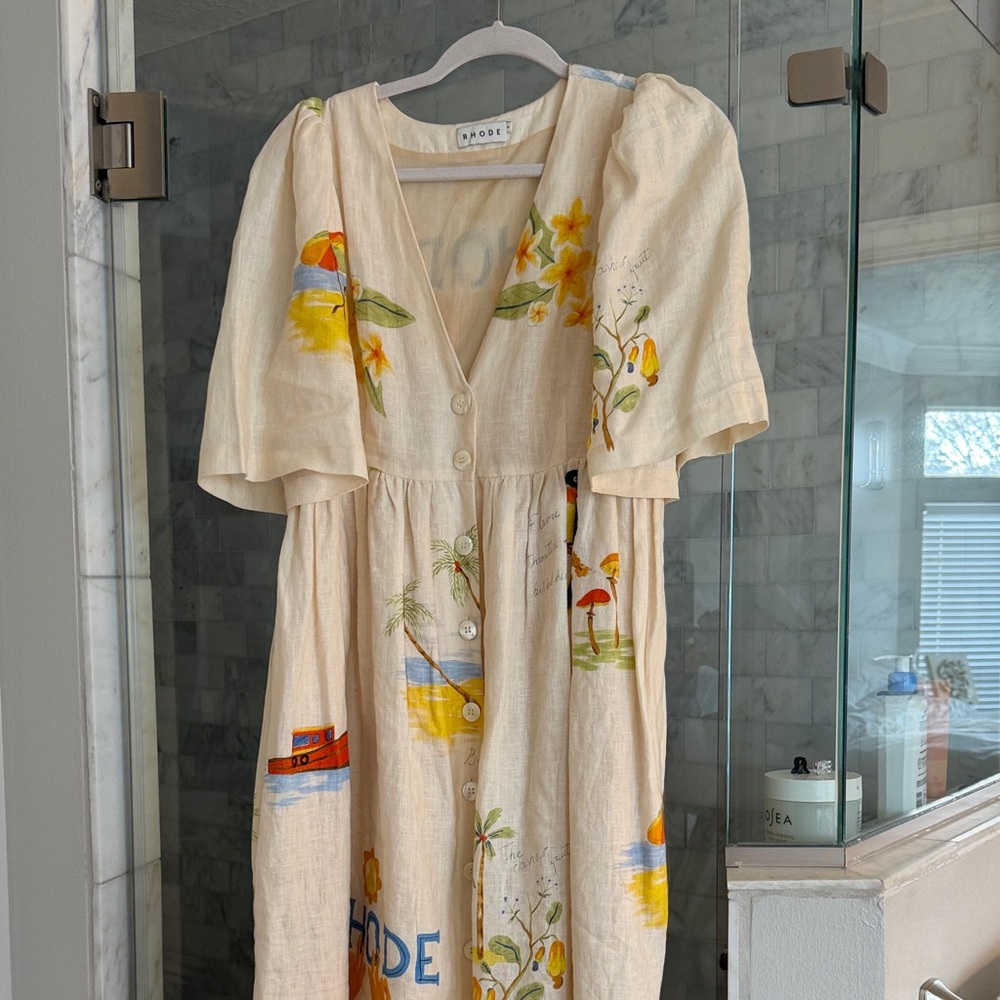 RHODE Cream Dress with Colorful Prints
